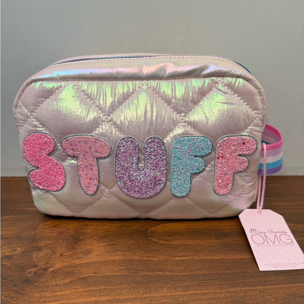 Silver and Pink Plush Stuff Bag